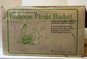 Vintage Redmon Peru Ind Picnic Basket 1960s Wicker Double Lid Metal Handles NEW!