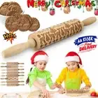 Embossing Rolling Pin Wooden Christmas Baking Flower Elk Embossed Cookies AU