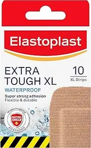 Elastoplast Extra Tough XL Waterproof Plasters 9.5 x 5cm (10 Pack) | Heavy Fabric Bandages | Extra Strong Adhesion | Flexible & Durable | Quick-Dry Material | Shields Wounds from Bacteria