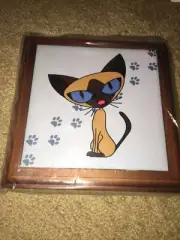 3dRose trv_6374_1 Cute Siamese Cat Pawprint Design Trivet with Ceramic Tile 8x8