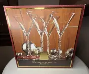 NIB Set of 4 Lenox For the Holidays Beaded Gems Martini Glass Twisted Wire Stem