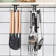 BAIEUEJO 2Pcs 360° Rotation Utility Hooks - Under Cabinet Kitchen Utensil Hanging for Tools, Towel, Knife - Nail Free Adhesive (Black)
