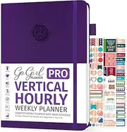 GoGirl Planner PRO Schedule - Undated Planner with Hourly Time Slots, Monthly, Weekly & Daily Organizer, Appointment Book for time Management, 7"x10" Hardcover, Lasts 1 Year - Purple