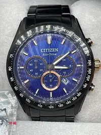 在飛比找Yahoo!奇摩拍賣優惠-CITIZEN 星辰 型式:光動能三眼計時不鏽鋼腕錶/黑x藍
