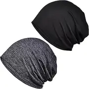 [Terynanle] Mens Beanie Hat, 2-Pack Slouch Beanie for Running Cycling Sleep, Skull Caps Classic Baggy Hat, Soft Cycling Helmet Liner Sport Cap, Breathable Sleeping Cap Chemo Headwear Slouchy Beanie for Men Women