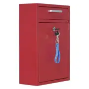 Locking Mailbox Wall Mount - Galvanized Steel Mailbox with Keys for Outdoor Red