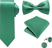 [MOGU] Mens Tie Set Solid Satin Formal Neckite and Bow Ties Pocket Square Cufflink in Gift Box