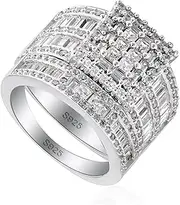 [Pophylis] Platinum Over Sterling Silver Big Womens Bridal Rings Set Bling Princess Cut Cubic Zirconia Size 5-11