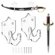 2 Pcs Sword Holder Wall Mount Sword Racks with Mounting Tools (Shield)