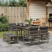 9 Piece Garden Dining Set with Cushions Grey Poly Rattan, Conversation Sets
