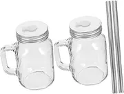 CHICAMPERA 2Sets Capacity Juice Cup with Straw Glass Drinking Bottle for Milk Tea and Juice Smooth Surface Design for Friends