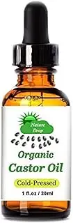 Nature Drop's Organic Castor Oil - 100 USDA Certified Pure Cold Pressed Hexane free - Best oil Growth For Eyelashes, Hair, Eyebrows, Face and Skin, Triple Filtered, Great for Acne,