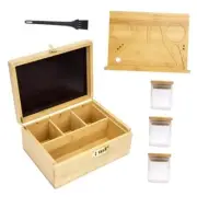 Large Bamboo Box with Combination Lock Decorative Box with 3 Glass Jar &