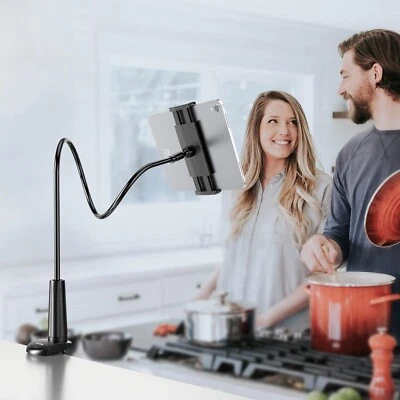 Gooseneck Tablet Mount Holder Flexible Tablet Arm Clamp 4.7-10'' Devices Cooking