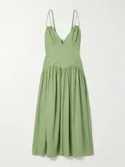 [Cult Gaia] Cult Gaia - Darcey Gathered Linen-blend Midi Dress - Green - US12 US 12 Green