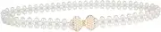[Adoptfade] Womens Pearl Belts Rhinestone Elastic Bow Waist Belts For Ladies