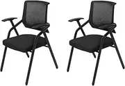 2 Pack Office Reception Guest Chair,Folding Conference Room Chairs with Mesh Back,Ergonomic Lumbar Support and Thickened Seat Cushion for Office Waiting Room School