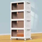 4 Tier Plastic Storage Bins With Lids 23QT, Stackable Containers With Wheels, Folding Boxes, Collapsible Bins, Closet Organizers for Living Room, Kitchen, Office, Dorm