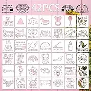 42 Mixed Phrase Baby Stencils, 4 Inch Reusable Critter Stencils for Painting Baby Bibs & Clothes