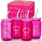 X Barbie Drinking Glasses - Pink and Magenta - 16 Oz Can Shaped Glass Cups with