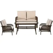 4 Piece Wicker Outdoor Furniture Sets Patio Table and Chairs Rattan &Steel Frame