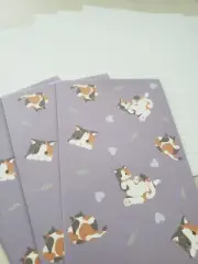 LETTER WRITING SET, 6 lined paper w/ 3 envelopes, cat stationery, purple