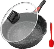 RANXINGST Non-Stick Frying Pan, Strongest Frying Pan, 9.4 inches (24 cm), Green Pan, Frying Pan, Lid Included, ih Compatible, Handle Removable, Spout Included, Teflon Coated, PFOA PFOS Free, Black