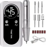 Aswalling 45000RPM Electric Portable Nail Drill Machine Rechargeable Low Noise Nail Sander File for Manicure Salon Tool White