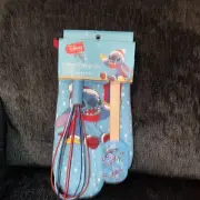 Stitch Christmas Present Holiday 3 PC Baking Set Oven Mitt, Spatula, Whisk NEW