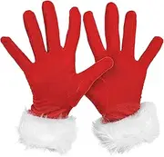 [NICEYEA] Womens Christmas Winter Warm Santa Red Velvet Gloves Mittens Dress Party Elastic Finger Gloves Christmas Cosplay Costume Accessories, Red, One Size