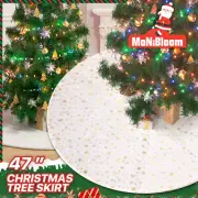 47 In Round Christmas Tree Skirt Gold Stars Pattern Velvet Tree Mat Party Décor