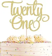 AHAORAY Twenty One Cake Topper - Gold Glitter 21st Birthday Cake Decorations Supplies - Cheers to 21 Years Birthday Party Cake Decor Decoration Photo Booth Props