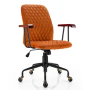 Giantex Retro Mid-Back Swivel Velvet Computer Desk Chair w/Rubber Wood Armrest Task Chair for Home Office Orange