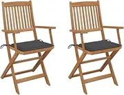 Garden Chair Folding Garden Chairs 2 pcs with Cushions Solid Wood Acacia Patio Seating