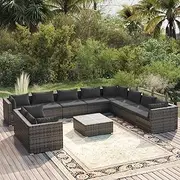 11 Piece Garden Lounge Set with Cushions Grey Poly Rattan Patio Bar Sets