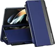 [XBS-Better] Case for Samsung Galaxy Z Fold4 5G 2022, Business Fashion Leather Cover with Magnetic Removable S Pen Holder Hinge Protection Kickstand Case for Galaxy Z Fold 4-Royal Blue