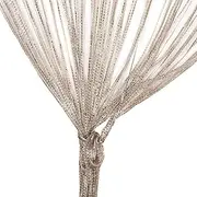 Door String Curtain, Wall Panel Fringe Window Room Divider Blind, Home Patio Bedroom Decorative Tassel Screen Ribbon Strings Strip Silver Thread Screen for Wedding Coffee House (Champagne)