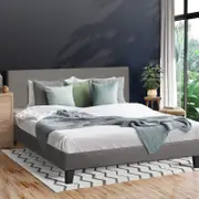Oikiture Fabric Bed Frame Grey-Queen