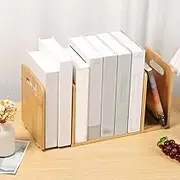 DJAPWPX Bamboo Desktop Bookshelf with Carry Handles, Expandable Desktop Organizer, Small Book Rack for Office Supplies Home Tabletop