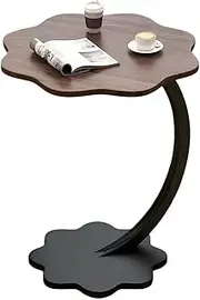 Flower-Shaped End Table with C-Shaped Pillar, Side Table for Sofa and Bed, Couch Side Table with Metal Frame, Round Coffee Table for Living Room Bedroom Bedside Laptop Snack Coffee Walnut & Black