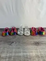 Build A Bear Heels Shoes Clear Silver Slippers And 2 Pairs RainbowSparkle Flats.