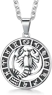 [GHIUYUI] Zodiac Sign Pendant Necklaces for Women Men Stainless Steels Leo Constellation Horoscope Medallion Retro Celestial Astrology Jewelry