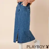 在飛比找momo購物網優惠-【PLAYBOY】修身牛仔A字裙(藍色)
