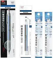 Tombow Monograph Zero Mechanical Pencil, 0.02 inches (0.5 mm) & Holder Eraser, Mono Zero Square Set, Includes 2 Replacement Erasers, Mono Color PCB-461AZ