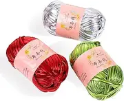 [iSuperb] 3 Pack Cotton Yarn Green Hand Knitting Yarn Set Textile Yarn for Crochet and Knitting, Knitting Yarn, Soft Core Yarn, Fabric Cloth T-Shirt Yarn for Carpets Blanket Shell Mat (Silver, Red, Green)