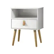 Oikiture Bedside Table Side Table w/ Leather Handle White
