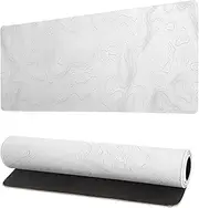 Siski Topographic Contour White Gaming Mouse Pad 31.5x11.8 Inch Large Geographic Map Lines Extended Pads Big Mousepad Non-Slip Rubber Base Waterproof Keyboard Mat with Stitched Edges for & Office