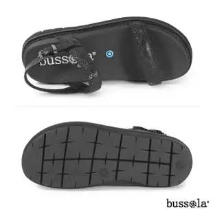 【bussola】Pompei 蛇紋雙帶輕量繫帶涼鞋(黑色)