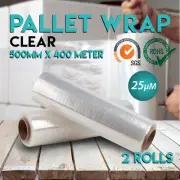 2 Rolls 500mm x 400 Meter 25UM - Clear Hand Stretch Film Pallet Shrink Wrap