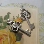 6 Key Charms Antiqued Silver Skeleton Key Pendants 23mm Steampunk
